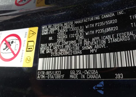 2019 Lexus Rx 350 from USA, damaged, VIN 2T2BZMCAXKC210846